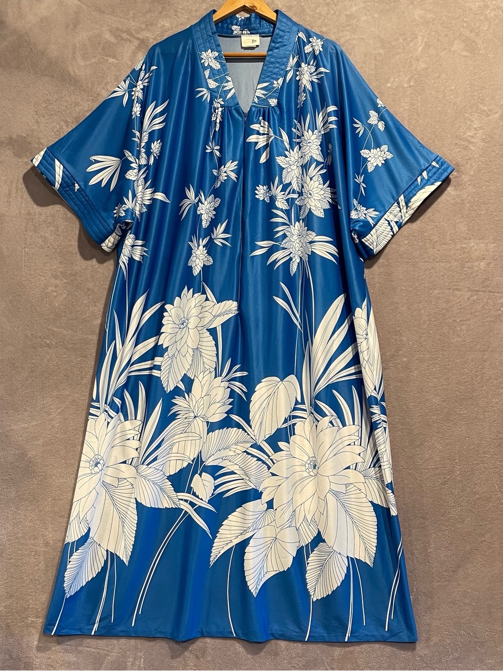 Vintage Adonna Lounge Patio Lounge House Dress Maxi Mumuu O/S Kaftan Zipper